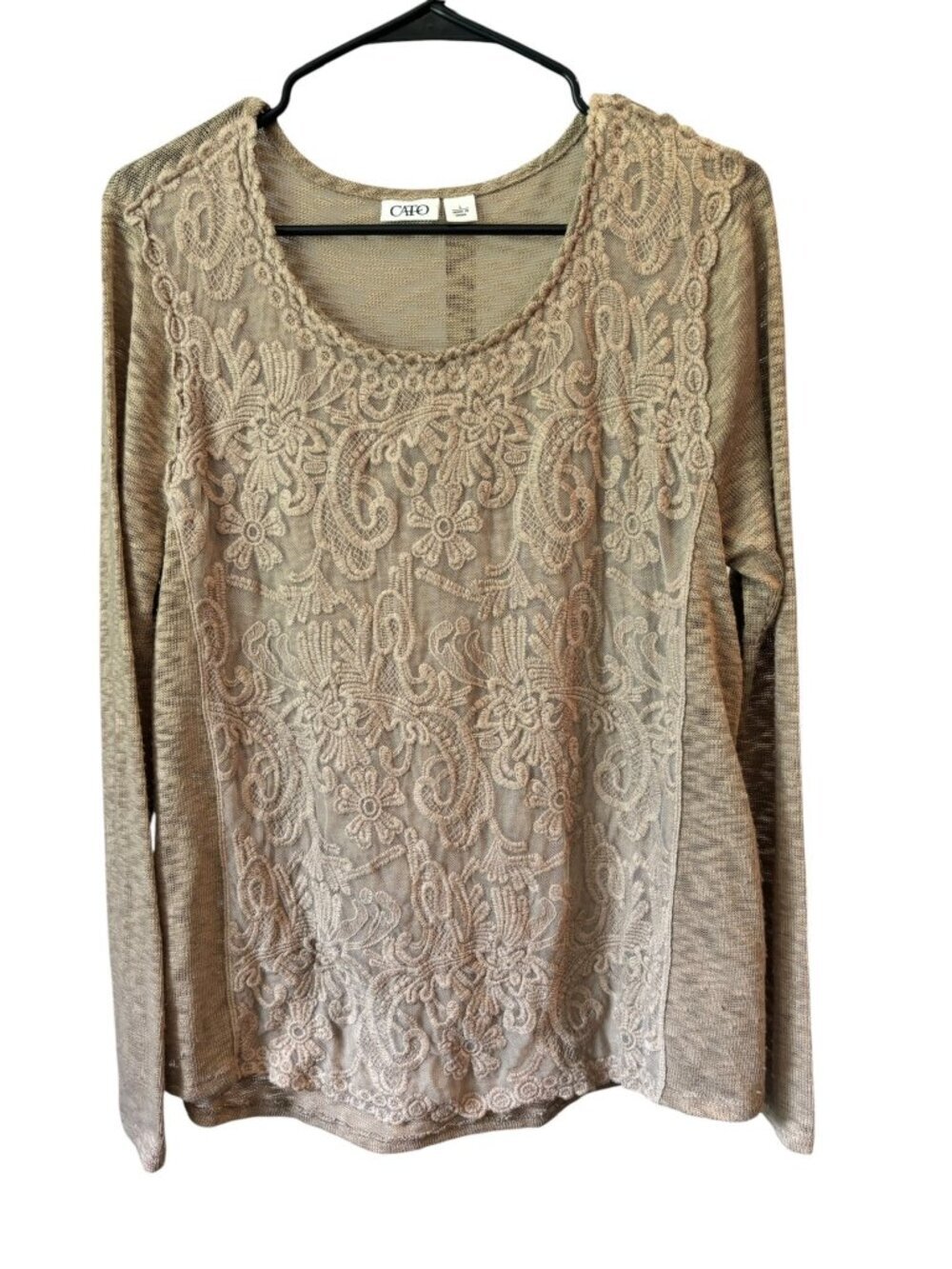 Cato Women’s Brown Long Sleeve Lace Design Top - Picture 2 of 7